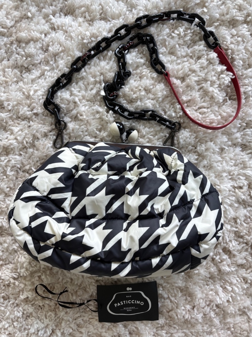 🖤🤍🍒Weekend Max Mara Pasticcino Black White Houndstooth Padded Bag